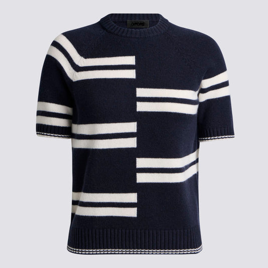 LTD RELEASE OFFSET STRIPE CASHMERE SHORT SLEEVE CREWNECK SWEATER - US 8597