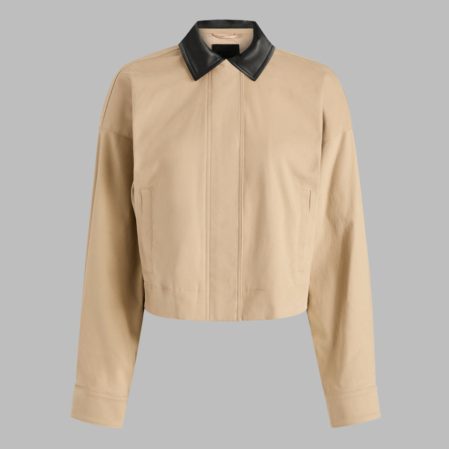 LTD RELEASE LEATHER COLLAR TRI-COTTON CROPPED JACKET - US 6850
