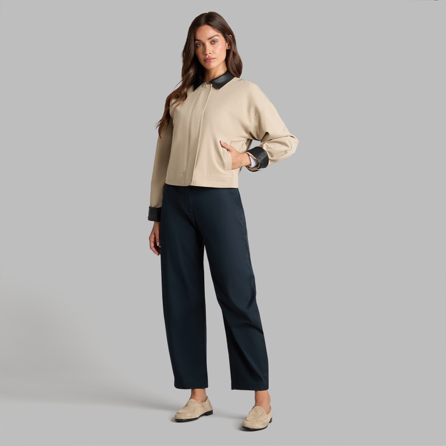 LTD RELEASE LEATHER COLLAR TRI-COTTON CROPPED JACKET - US 6850