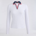 CONTRAST JOHNNY COLLAR TECH NYLON RIB LONG SLEEVE POLO - US 5156