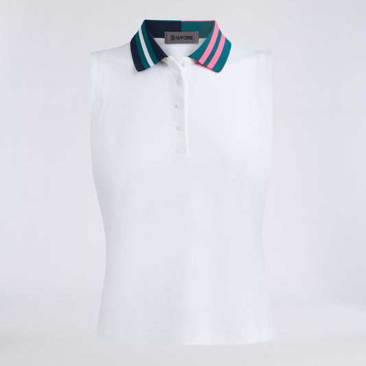 STRETCH NYLON INTERLOCK SLEEVELESS POLO - US 2758
