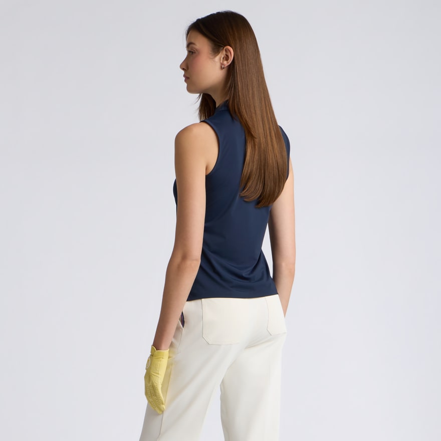 PLEATED COLLAR SILKY TECH NYLON SLEEVELESS POLO - US 8144