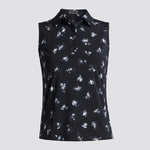 MOODY FLORAL SILKY TECH NYLON SLEEVELESS POLO - US 7334