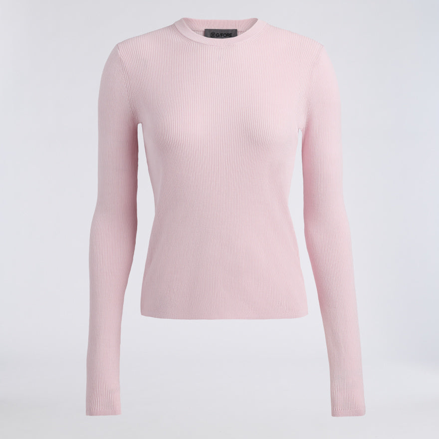 COTTON BLEND RIB KNIT FITTED TOP - US 4075