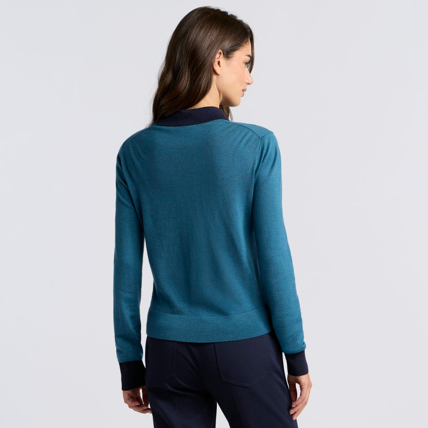 COLOUR BLOCK MERINO WOOL SWEATER POLO - US 7054