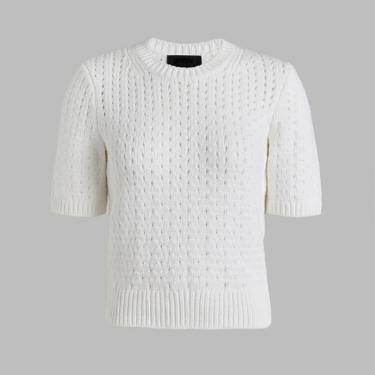 LTD RELEASE VILLA COTTON BLEND CROPPED SHORT SLEEVE SWEATER - US 4209