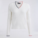 CABLE KNIT COTTON CASHMERE V NECK SWEATER - US 8119