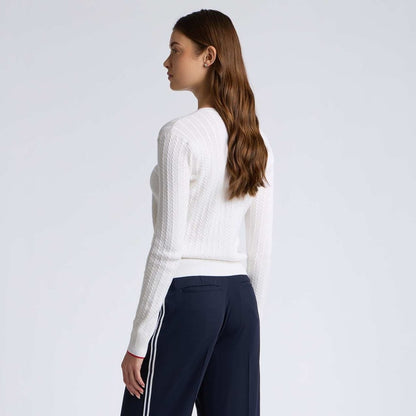 CABLE KNIT COTTON CASHMERE V NECK SWEATER - US 8119